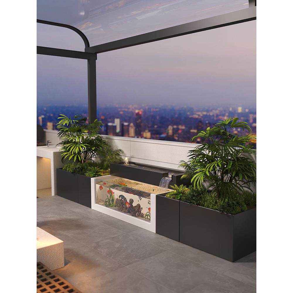 中式户外庭院不锈钢鱼池现代循环流水摆件长方形玻璃鱼缸造景定制