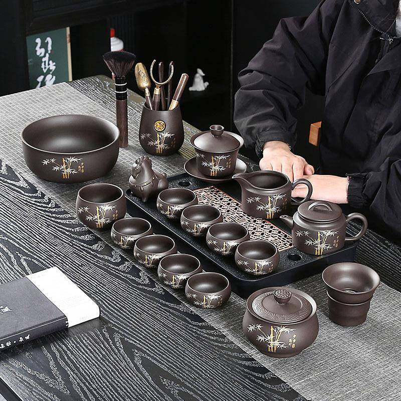 紫砂茶具套装家用办公室会客茶壶茶杯茶盘中式复古泡茶专用整套