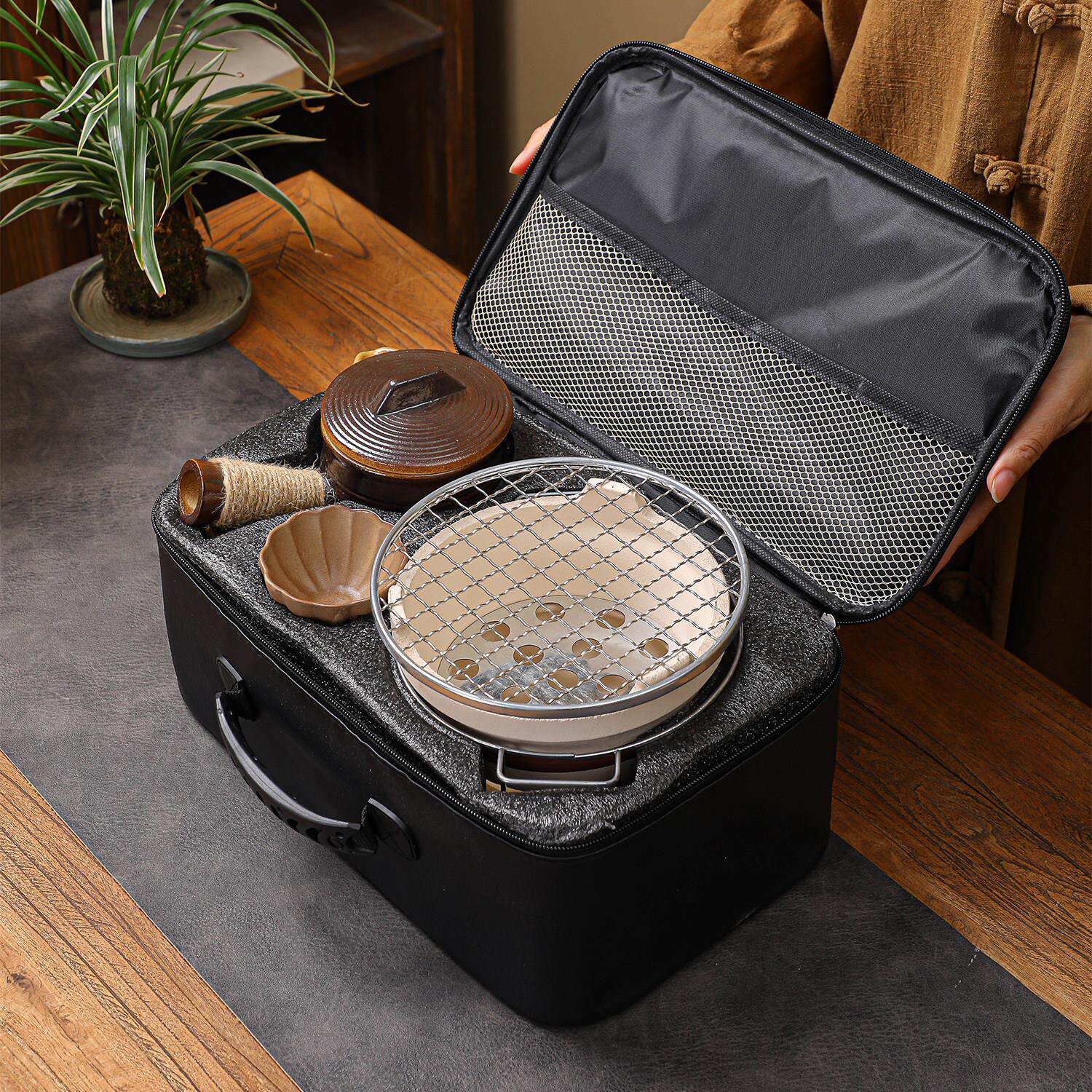 易收纳户外围炉煮茶套装器具烤火炉品茗花瓣杯家用泥炭火炉子茶壶