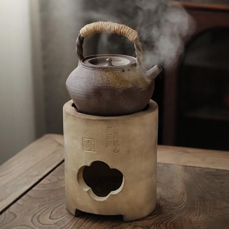 柴烧陶壶砂铫手拉烧水煮茶壶茶诗白泥凉炉潮州工夫泡茶炉冬季火炭