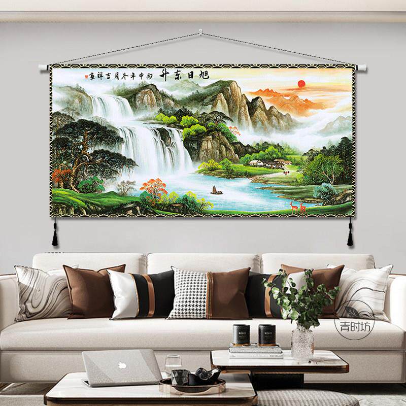 办公室山水画 画挂毯中式房间客厅沙发墙装饰画 画挂布背景布布艺