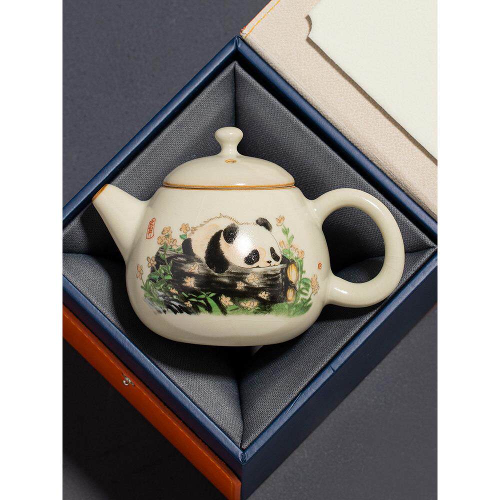 陶瓷汝窑熊猫龙丹壶家用茶壶高档功夫茶具单壶定制