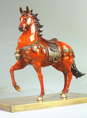 青铜马饰品招财，马饰品成功，手工艺品，客厅装饰，办公室唐三财