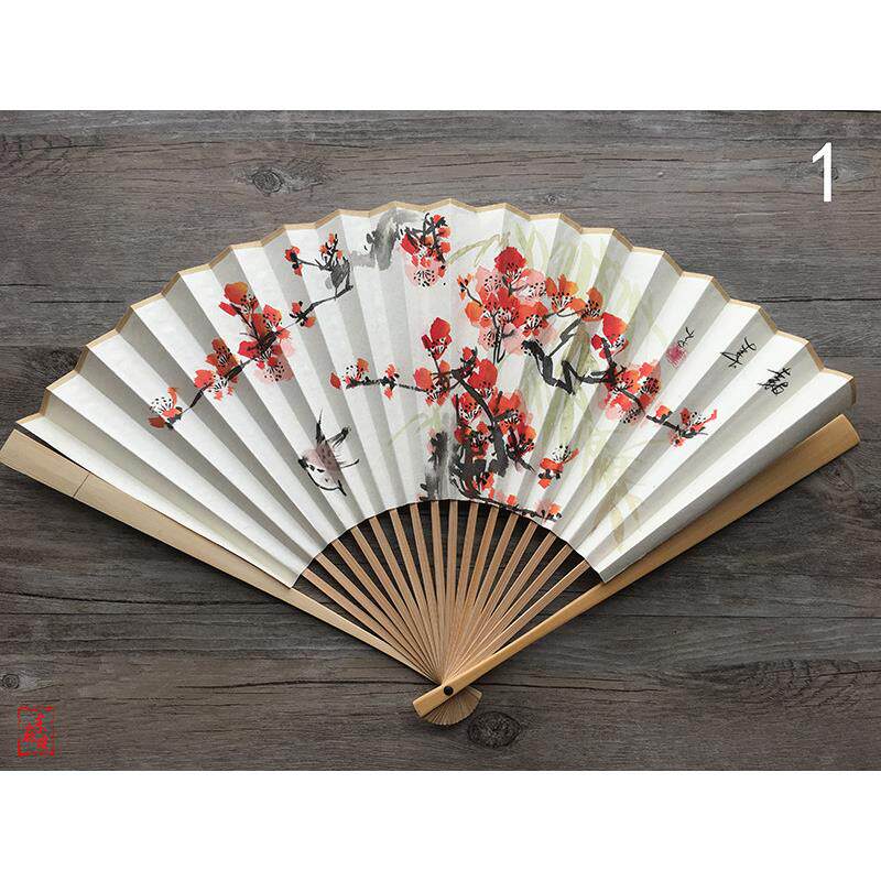 9寸95寸玉竹折扇配手绘花鸟梅花葡萄竹宣纸扇面古风文玩扇子玉骨