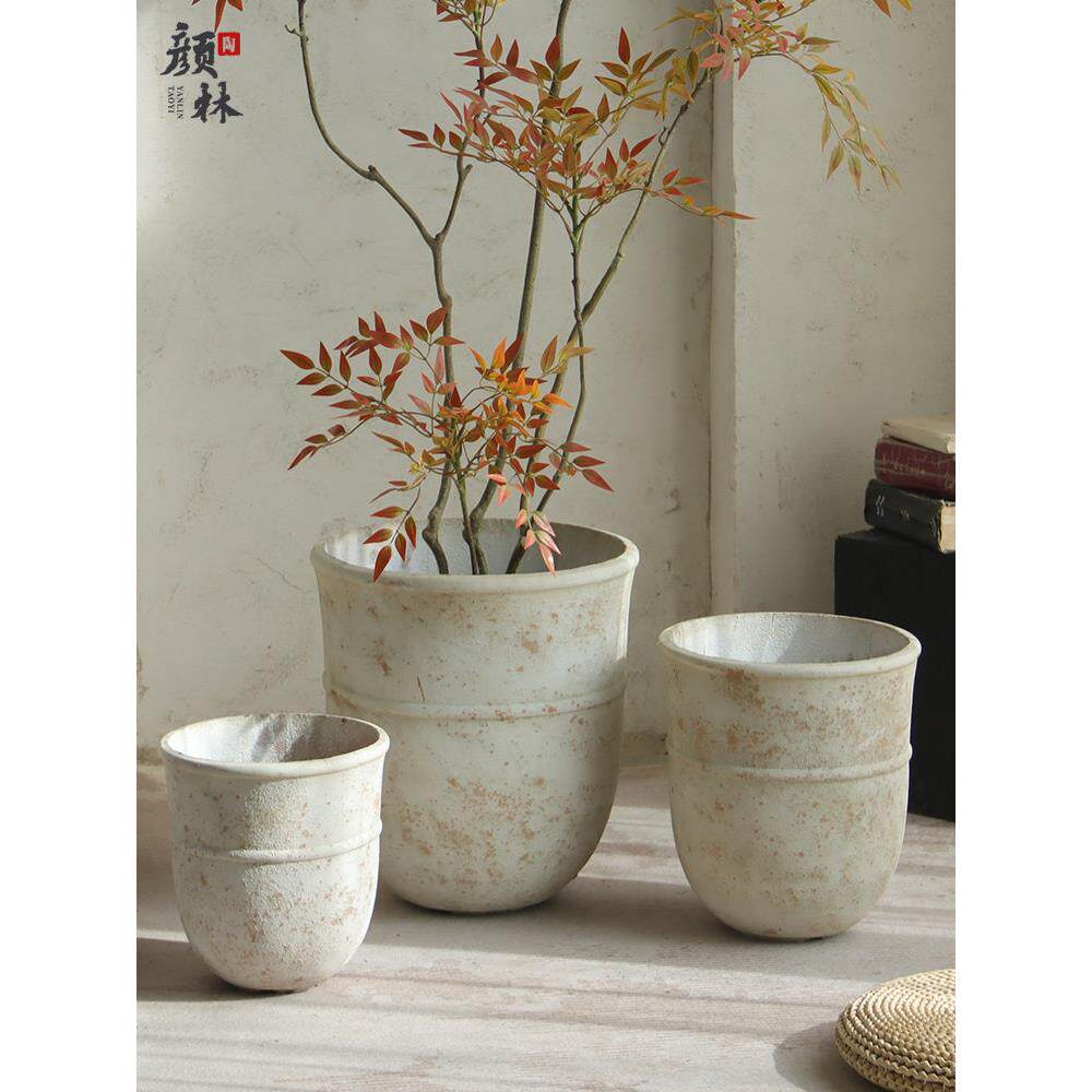 简约花盆花器做旧覆古装饰透气大盆客厅阳台摆件落地水泥简约大号