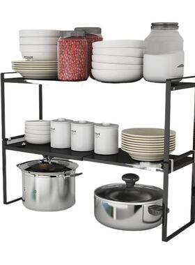 可伸缩厨碗房置物柜架台面橱内隔板分层架柜子调OYU收纳架料子锅