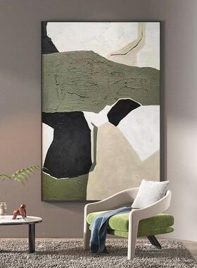 现代术轻奢客厅厅S-1513玄关装抽饰画象绿色肌理艺背景墙壁画竖版