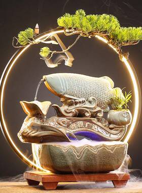 招财中式循流水摆件财广进水客厅办源公室OWT家居桌面创意开业环