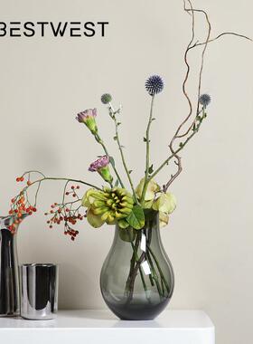 HD24-03西家居马醉木件高档葫青灰色芦形玻璃花瓶摆家博居装饰品