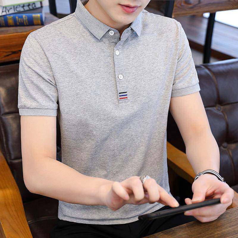 POLO衫男短袖带领T恤2021新款潮流男士纯棉内搭有领翻领立领打底