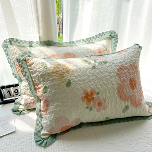 全棉夹棉花边长枕套加厚枕头枕芯装 一对 套加大一只48x74罩50x80装