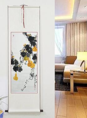 国画芦五福临挂画道餐厅卧室过玄关风门水葫装饰画心卷SUF轴木框