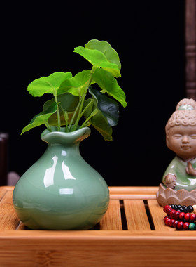 青瓷花插摆件茶盘茶道陶瓷花器水培创意简约小花瓶台面办公装饰品