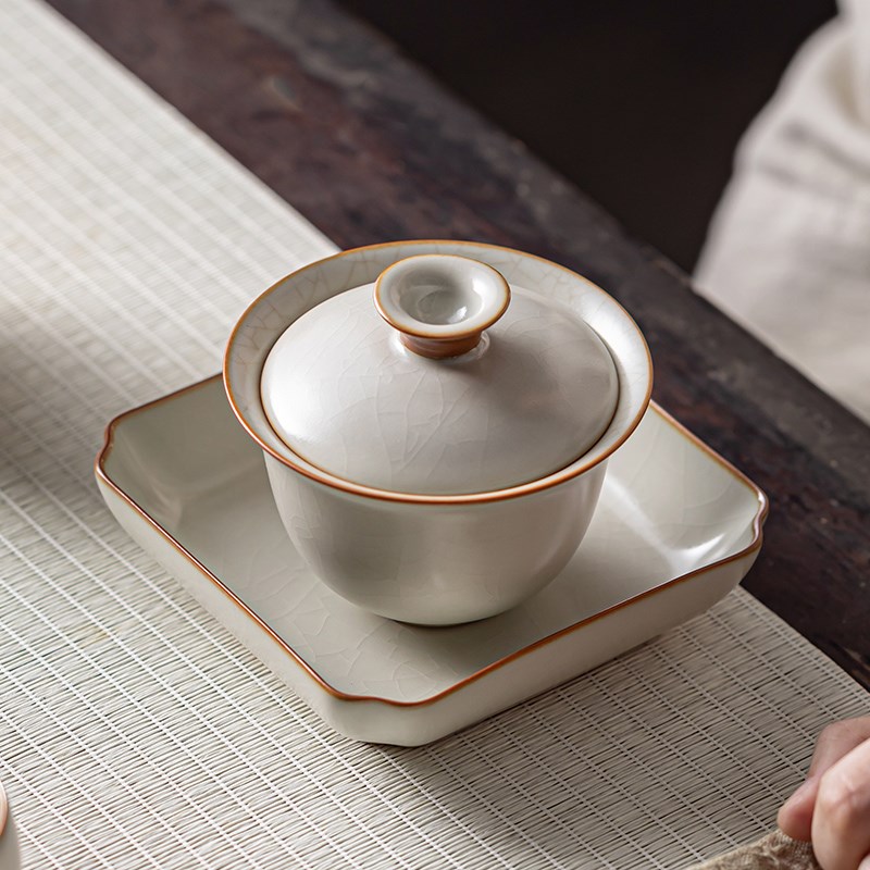 汝窑茶点盘茶道点心碟家用客厅水果盘茶几零食碗禅意开片养壶承托