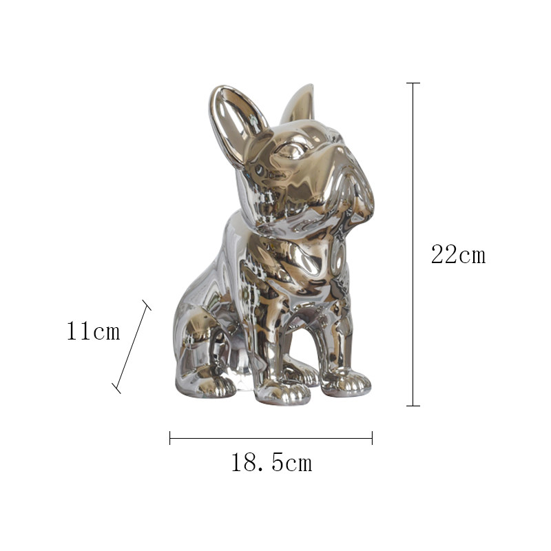 北欧简约银色斗牛犬墨镜法斗狗狗陶瓷动物摆件客厅酷轻奢软装饰品