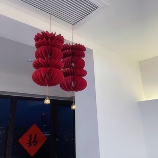 结婚立体门楣挂饰灯笼挂件婚礼房门装饰订婚门上布置门饰婚房喜字