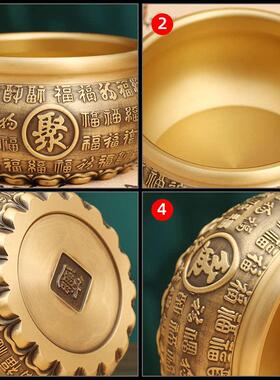 全黄铜百福聚宝盆百好年客厅物家用桌面缸家居摆件福龙装饰玄关新