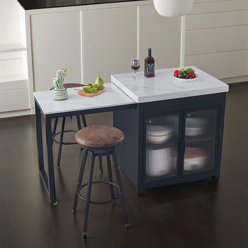 开放式岛台餐桌一体家用可伸缩料理小操作台单独窄可移动餐边橱柜