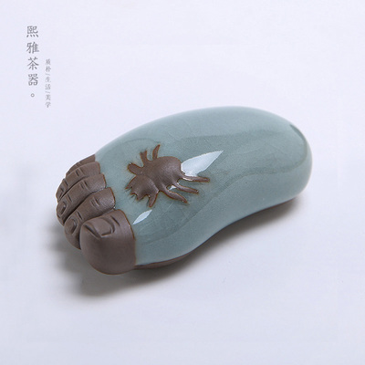 创意知足常乐精品茶宠摆件哥窑小脚丫开片可养个性陶瓷茶台茶玩