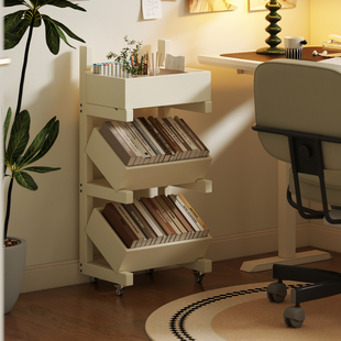 小推车分层展示书架实木置物架可移动收纳神器卧室床头客厅零食架