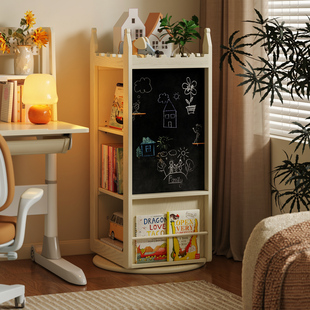 儿童旋转书架实木多层城堡黑板书柜家用落地置物架收纳绘本阅读架