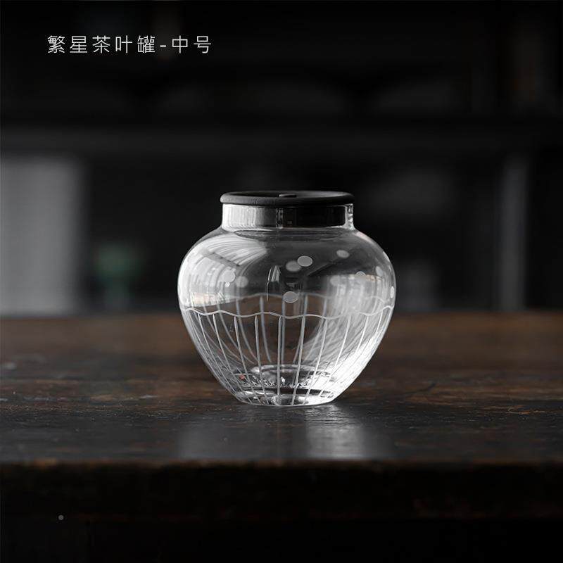 玻茶璃茶叶罐透明密果封家黑檀木玻用杂粮干纳罐黑檀木盖实收木罐