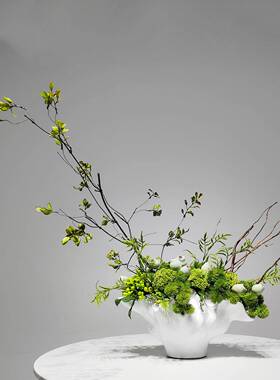 轻奢现代白色花盆仿真绿植盆栽售楼处酒店会所转角花艺桌面花摆件