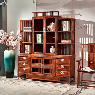 刺猬紫檀新中式书柜陈列架博古柜红木办公家具多层书柜书房家具