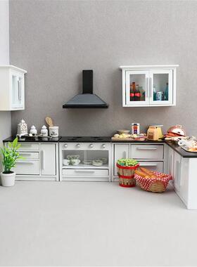 1:12娃娃屋dollhouse木质迷你家具迷你厨房场景白色厨房7件套