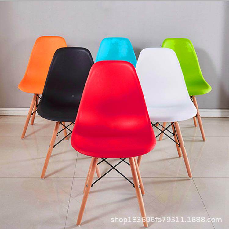 伊姆斯塑料谈椅子北意欧创榉洽木腿餐桌椅咖椅休闲塑啡ZTP料餐椅