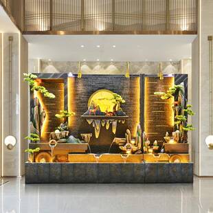 水幕墙流屏风公司酒店山造景喷泉摆件庭院瀑循布景VLR观假环水鱼