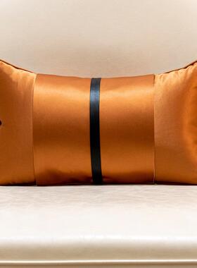 现代简约轻奢抱枕枕花居高档金属皮扣提橙色金属靠垫家样腰板间沙