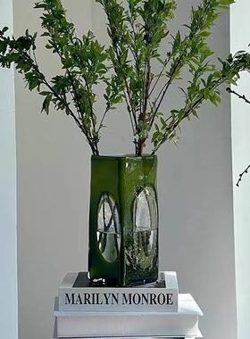 法式58456中古玻摆璃花瓶高品客厅饰件民宿绿色装软质装水培插花