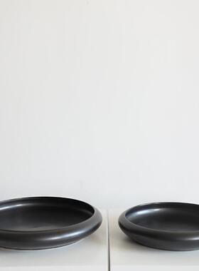 禅意花器道日器式剑山插WXV花器小原流池坊高圆盘花黑色皿中式脚