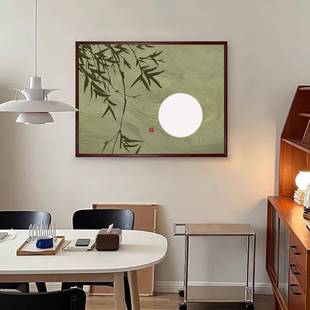 新中式电表箱装饰画电箱上翻盖遮挡实木开关电闸盒复古绿竹挂画