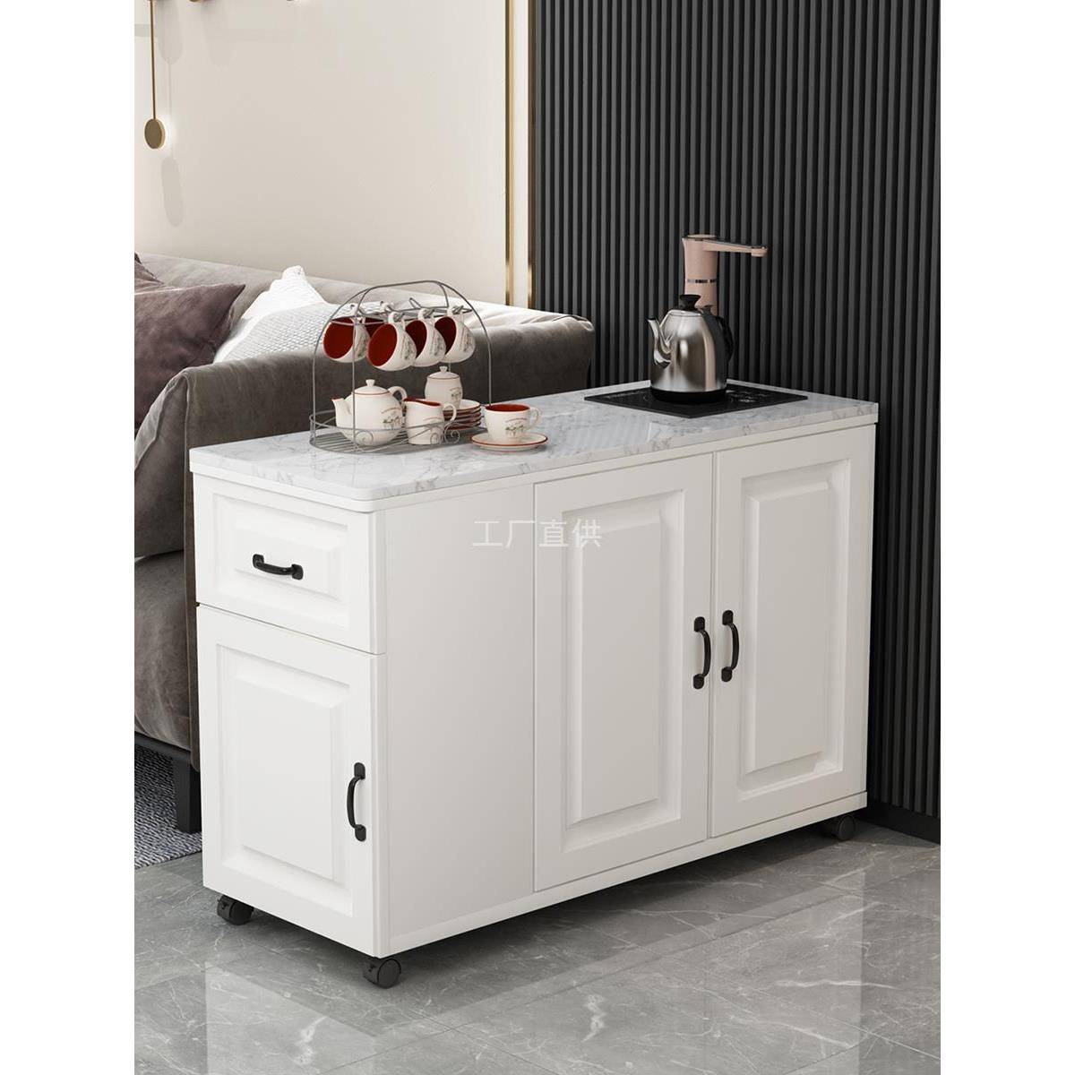 沙发边几边柜侧边扶手柜可移动茶水柜轻奢大理石内嵌烧水壶茶台桌