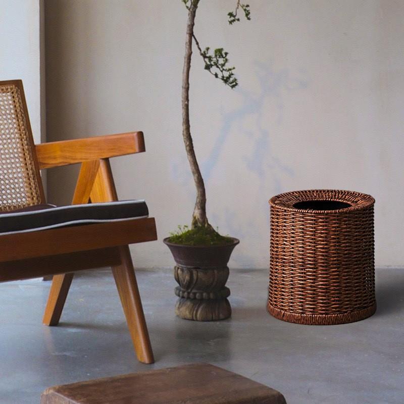 复古纸篓新中式藤编垃圾桶双层卧室客厅家用卫生间无盖卧室轻奢风