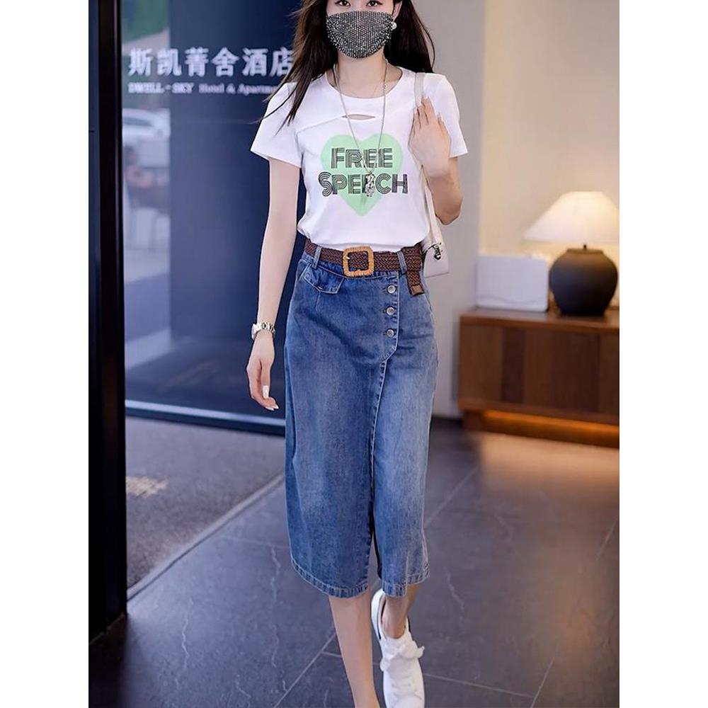 款牛仔半身薄裙裤女5596夏七分裤2026裙年新款裤高腰宽松阔腿裤短
