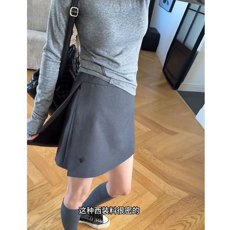 灰色西装开叉半身裙女20RQL26春夏款短裤裙新刺绣侧短裙遮肚a字裙