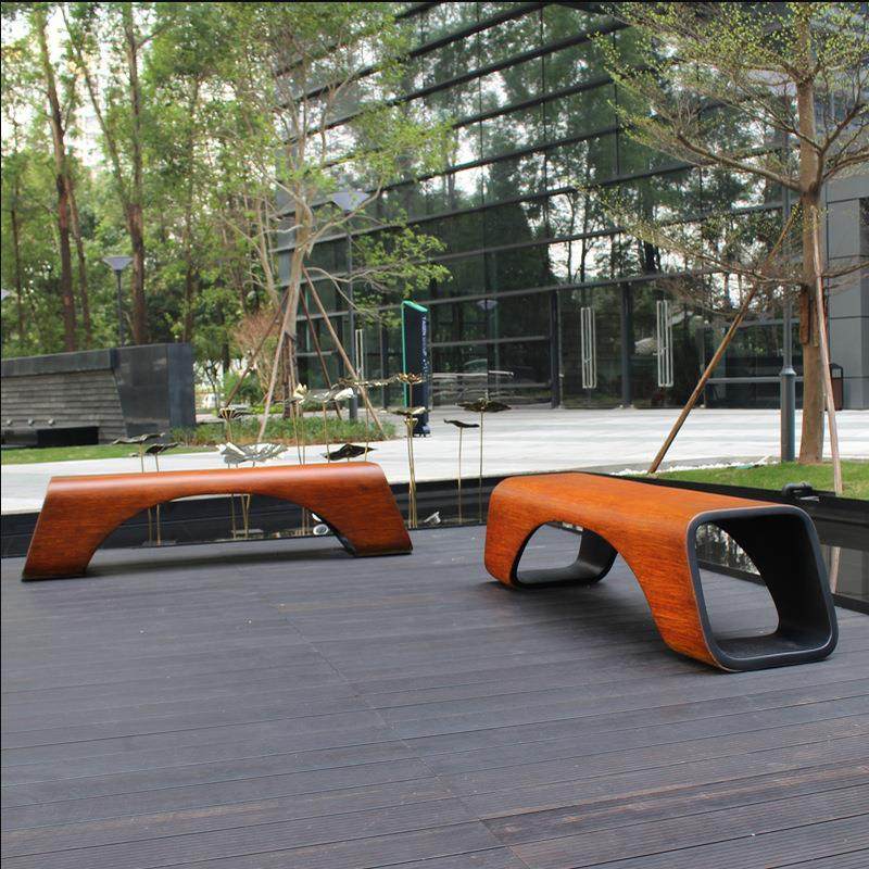 玻璃钢商场休闲座椅公园户外公共广场仿木纹坐凳异形美陈长凳椅子
