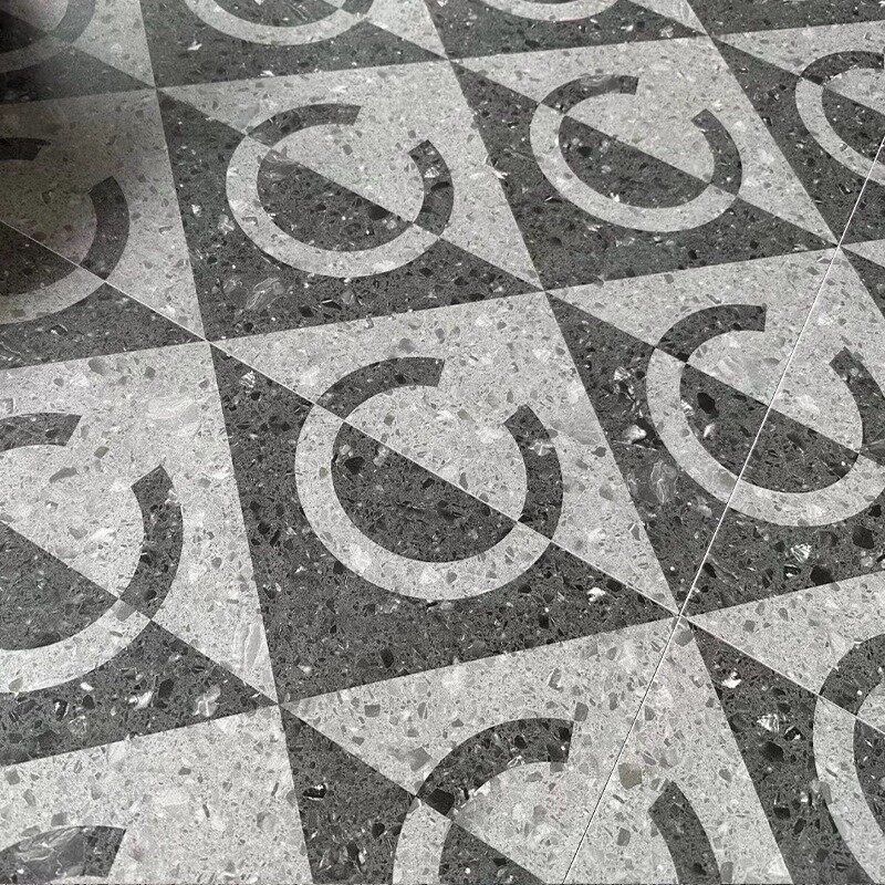 拼花水磨石瓷砖水泥灰仿古砖600x600餐厅茶社霸王茶姬新中式地砖