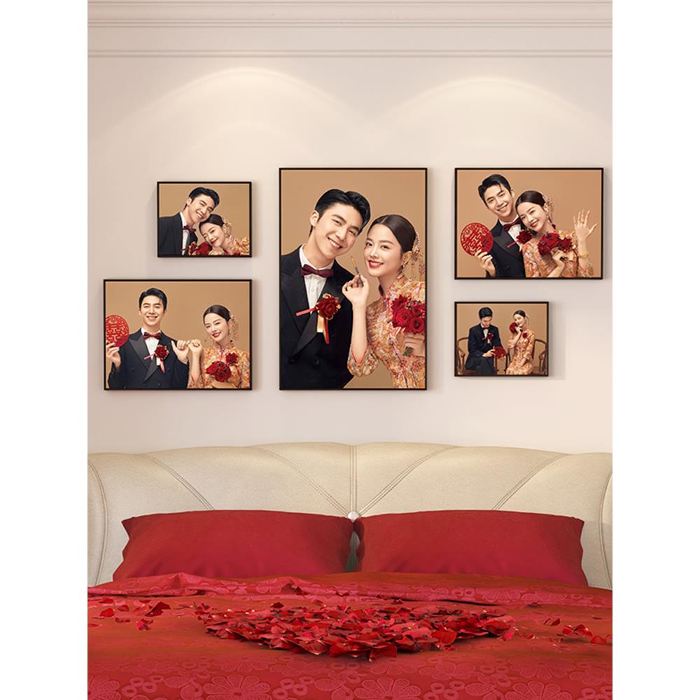 婚纱照墙组合不框水洗照定片相制印花SPU婚纱照创意客厅墙挂对称