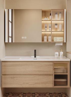 原木风组浴室柜镜柜T018合卫间陶瓷一体洗脸盆柜所厕洗漱台洗手盆