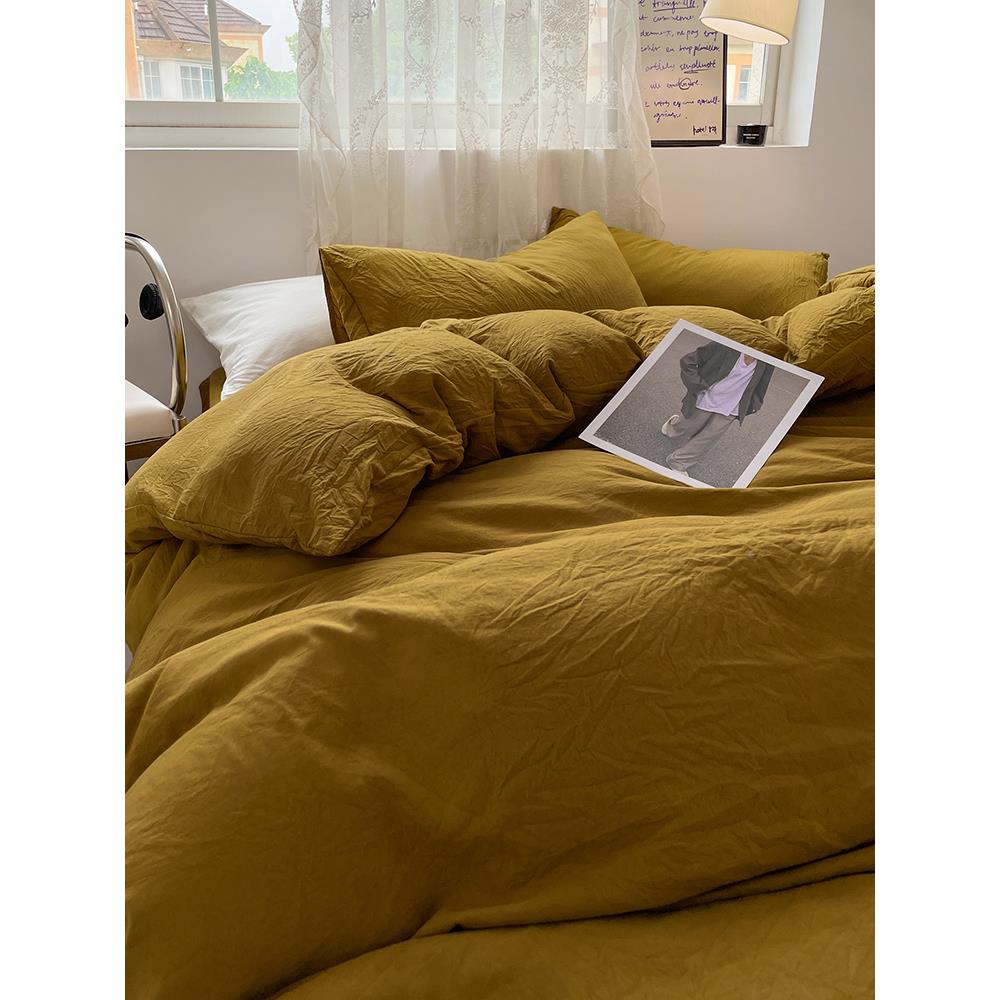 日式单被套四件套15米纯床笠款床上用色品MJ202306床单人宿舍被罩