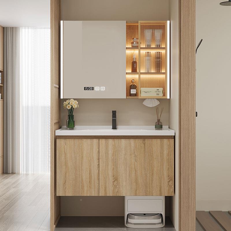 漱一原木风扫地机站收纳陶瓷6105体浴室柜基卫生间洗脸盆洗手盆柜