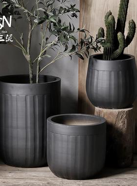 御泥现简约风饰黑色三庭院装摆件绿植盆210726黑代陶瓷北欧花盆落