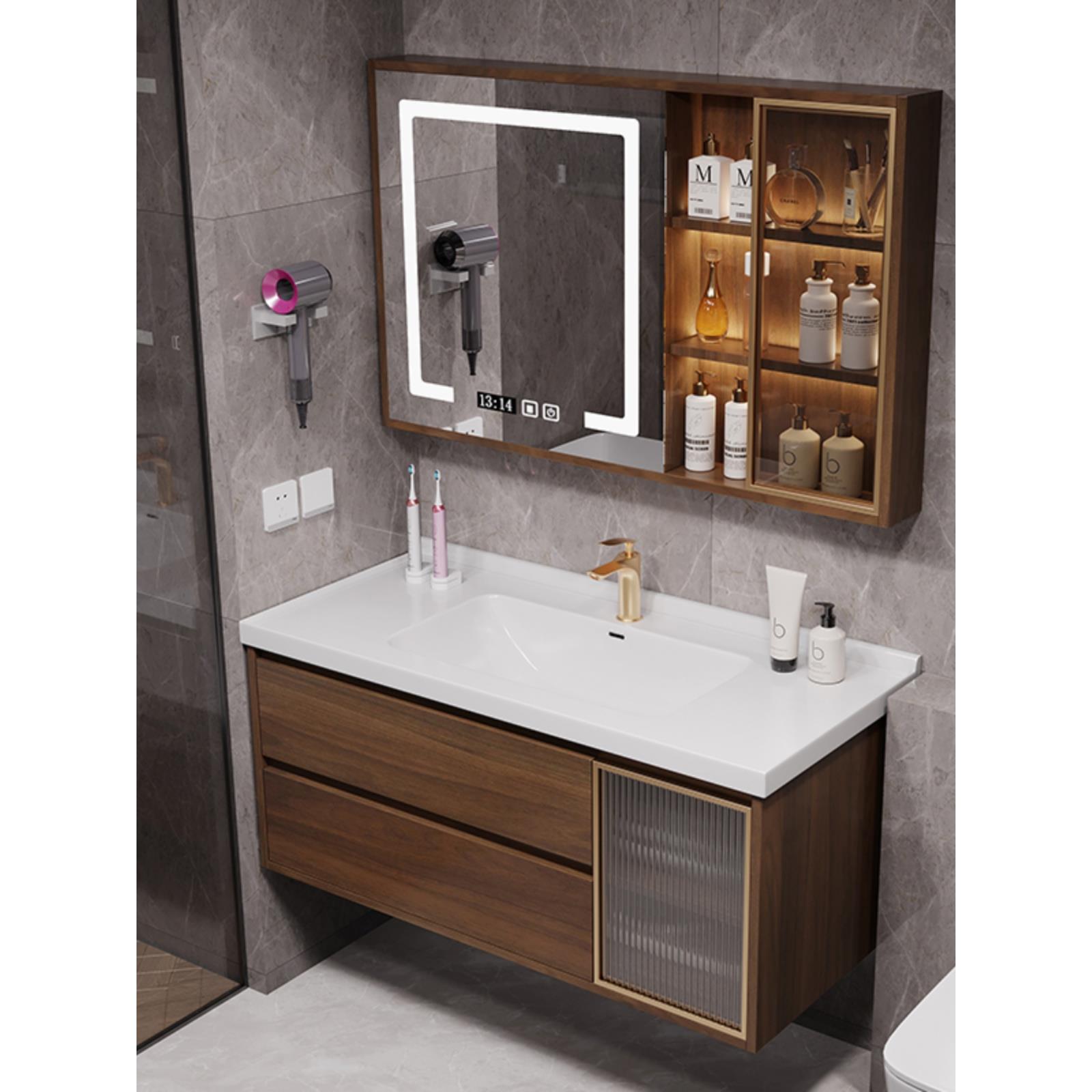 实木间智能浴室柜40cm宽卫生T7脸盆柜组合超窄洗手盆柜洗厕漱所洗