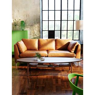 斯堪 纳维亚斯帕尔德莫三人真皮沙发双四直排高靠背大黑牛办公室