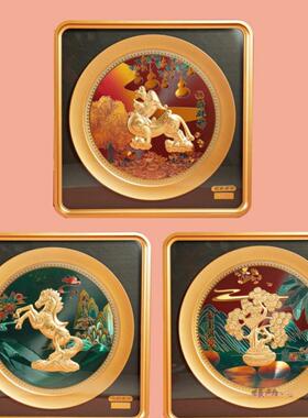 中式摆件招财树貔貅马到成功立体画挂饰家居乔迁送朋友金箔礼品