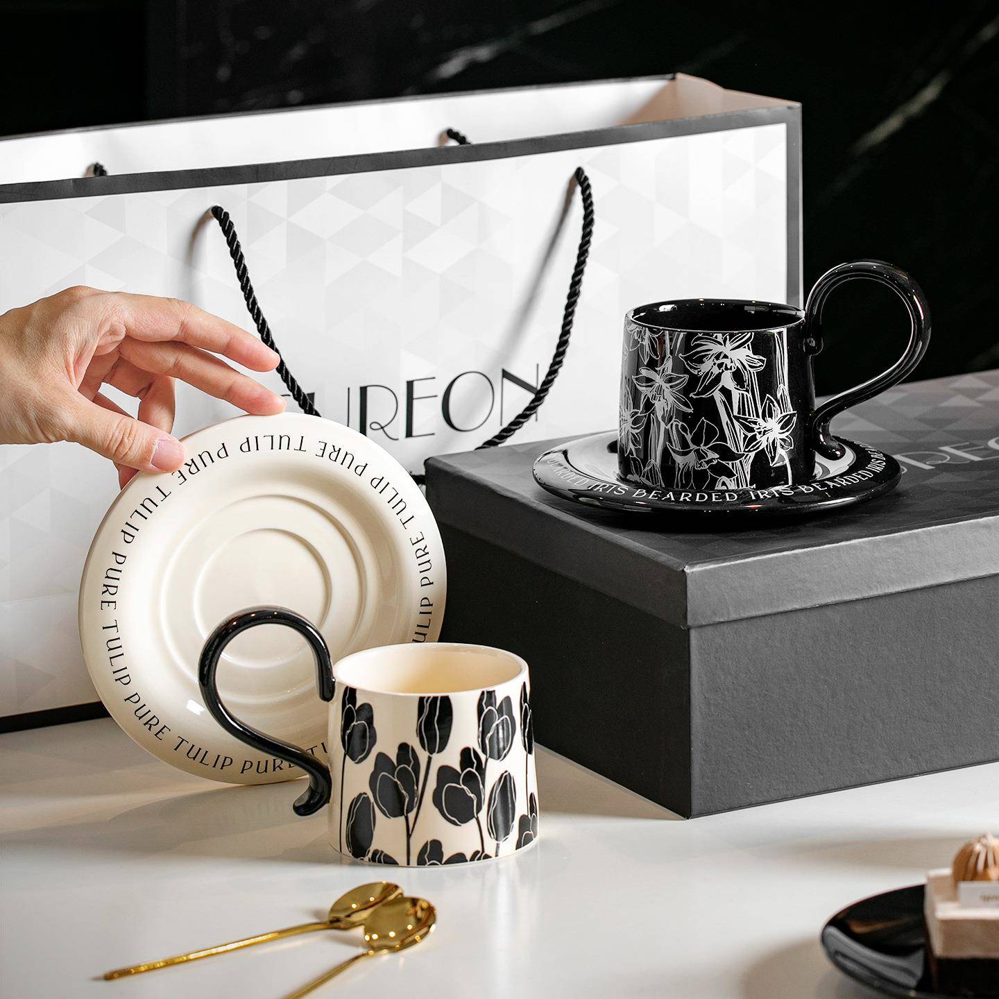 法式复古风咖啡杯碟套装高颜值下午茶杯餐厅咖啡厅设计感陶瓷杯子